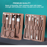 Kit de Manucure Innovant 13-en-1 Double Couche Style Tiroir en Acier Inoxydable Anti-Éclaboussures avec Miroir et Outils de Soin pour Ongles