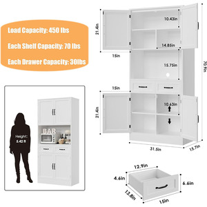 Grande armoire de <span class=keywords><strong>cuisine</strong></span> moderne en bois blanc avec support pour micro-ondes - Product Image 6