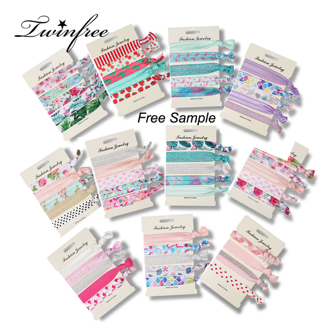 Twinfree Scrunchies Set 5Pcs Flamingo Unicorn Headbands for Women Gift Flower Leaf Rainbow Hair Accessories 11 Colors Fabric