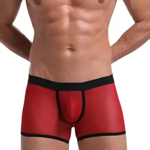 Gli uomini biancheria intima trasparente degli uomini della maglia della garza mutande maschili vedere attraverso pantaloncini Boxer per gli uomini
