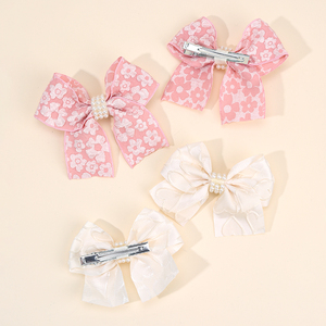 Lot de 2 barrettes à cheveux en tissu polyester doux, avec nœud en dentelle et fleur, style sportif, 4,13 pouces, épingles à cheveux pour filles, princesse, perle 2 - Product Image 3