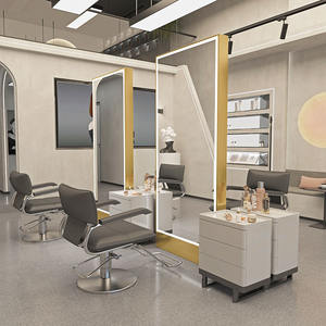 Espejo de Acero Inoxidable Dorado de Doble Cara para Peluquería, Diseño Moderno, Espejo Dorado para Salón de Belleza - Product Image 2