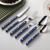 Couteau, fourchette et cuillère en acier inoxydable 304 avec poignée ABS, style nordique, rivets colorés, lavable au lave-vaisselle, poli miroir, pour steak