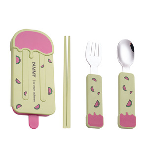 Yammy <b>Ice</b> <b>Cream</b> Tableware Set For Kids 304 Stainless Steel <b>Spoon</b> Fork Chopsticks With Storage Case Bpa Free - Product Image 1