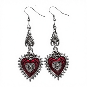 Pendientes Unisex de Aleación con Forma de Corazón de Rosa Salvaje, Estilo Gótico Oscuro, Punk, Retro Europeo y Americano, con Gota de Aceite y Ojo de Sangre - Product Image 1