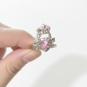 Vendita all'ingrosso di tendenza romantici anelli di moda per ragazze di lusso Boho Punk con cuore luna farfalla rosa placcato oro lega vendita calda - Product Image 2