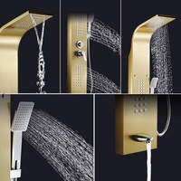 Panneau de douche intelligent avec jets de pluie en cascade, ensemble de douche en acier inoxydable doré intelligent pour salle de bain