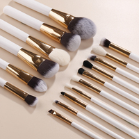 Ensemble de 16 pinceaux de maquillage synthétiques blancs et dorés avec pinceau éventail pour mascara, fond de teint, fard à paupières et usage visage/yeux