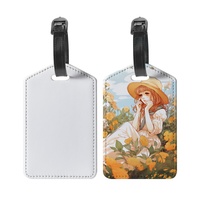 Étiquettes à bagages personnalisées vierges en cuir PU et toile, sublimation, devant blanc, dos noir, design créatif, cadeau promotionnel, voyage
