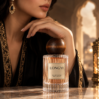 Flacon de parfum en verre côtelé avec bouchon en bois, 50 ml, liquide doré, unisexe, Cologne, étiquette personnalisée, logo, petit MOQ, ODM