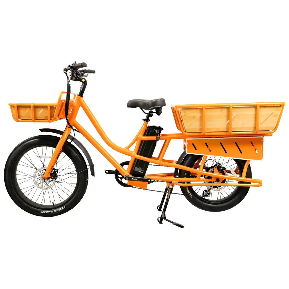 500w motore del mozzo posteriore bici da carico elettrica coda lunga fat ebike 24 pollici city ebike seggiolino per bambini con due cestini cibo per la consegna