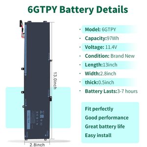 Batería para portátil 6GTPY 4GVGH para Dell XPS 15 7590 Vostro 7500, batería de repuesto de 8500mAh, precio al por mayor, con certificación CE y RoHS - Product Image 1