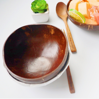 Juego de Cuencos de Coco Pulidos Hechos a Mano y Cucharas de Madera Naturales para Yogur y Smoothies, Cuencos Saludables de Cáscara de Coco Estilo Buda