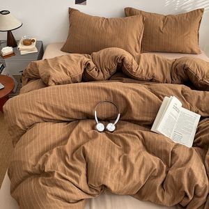 Parure de lit jacquard cationique 3/4 pièces, imprimé rayé, douce, style INS, drap plat, taie d'oreiller, housse de <span class=keywords><strong>couette</strong></span> grise style japonais - Product Image 1