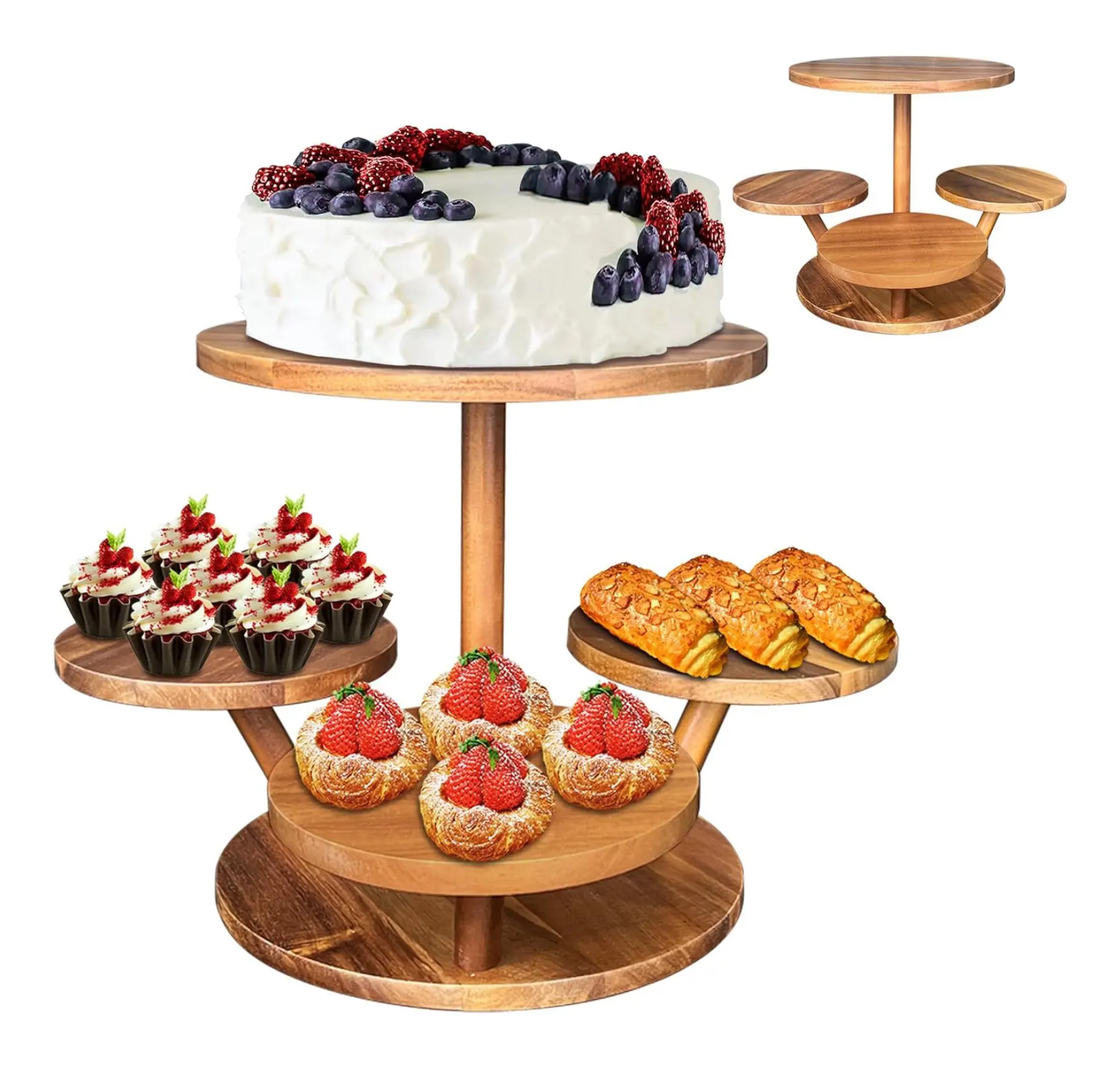 Soporte de torre para cupcakes de 4 niveles para 50 cupcakes soporte de madera para servir, soporte de exhibición de pasteles torre de postres, poste inclinado