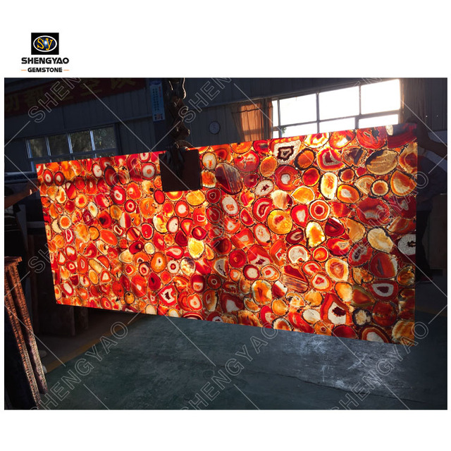 Large Indoor Transparent Onyx Red Backlit Agate Stone Slab for Furniture
