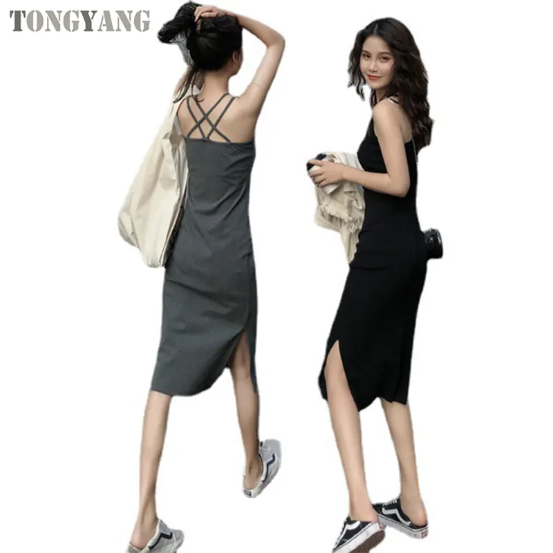 TONGYANG Hot Sale Summer Cheap Dresses For Ladies Solid Simple Style Basic Dress For Women Elegant Casual Dresses