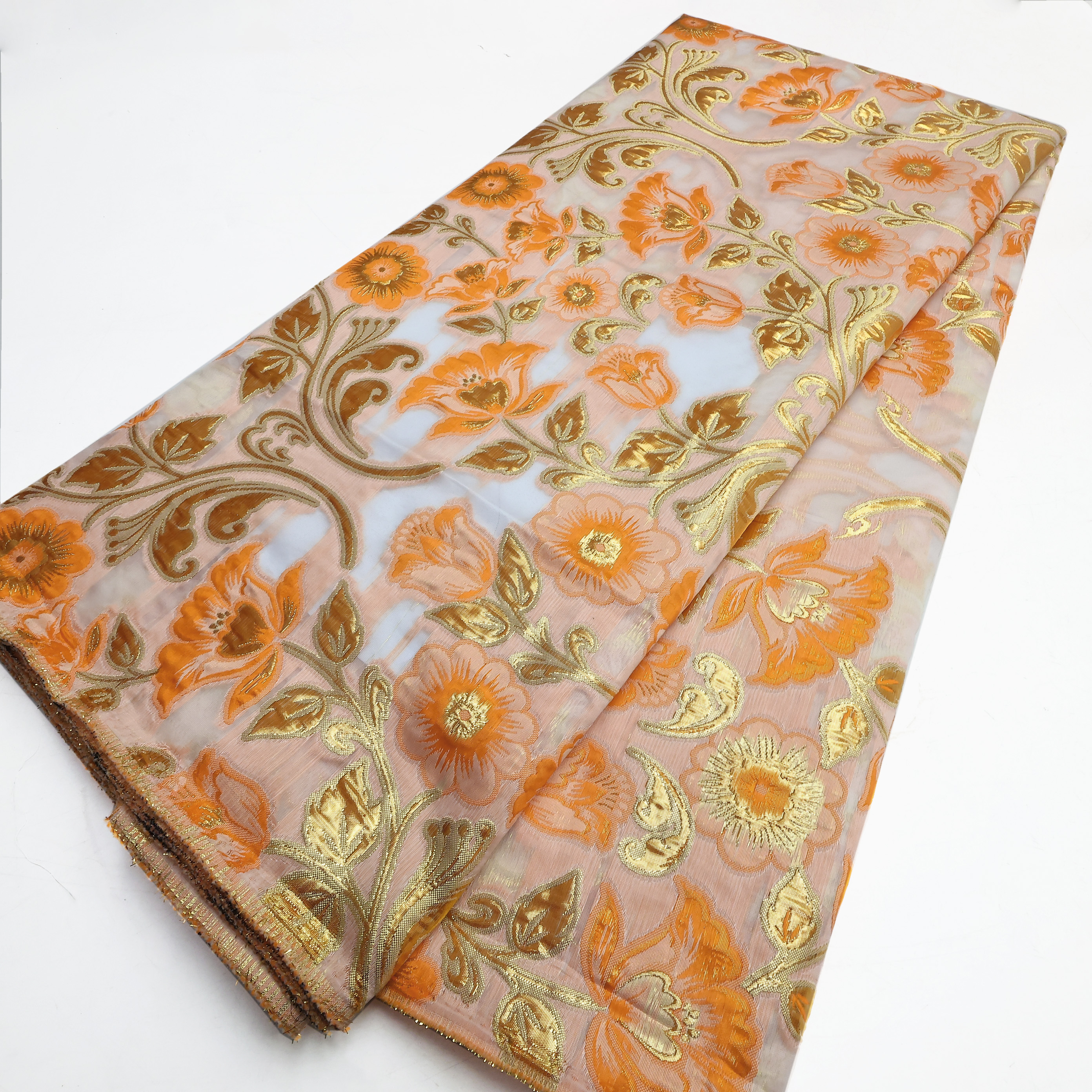 NI.AI elegantes orangefarbenes Jacquard-Brokad Damaszen-Spitzenstoff Organza Spitzenstickerei Stoff für Hochzeitskleid