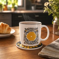 Ensemble de cadeau en céramique Offres Spéciales mignon, tasse d'abeille de miel avec sous-verre avec l'emballage de boîte de PVC présentoir d'emballage, ensemble de tasse de café et de thé