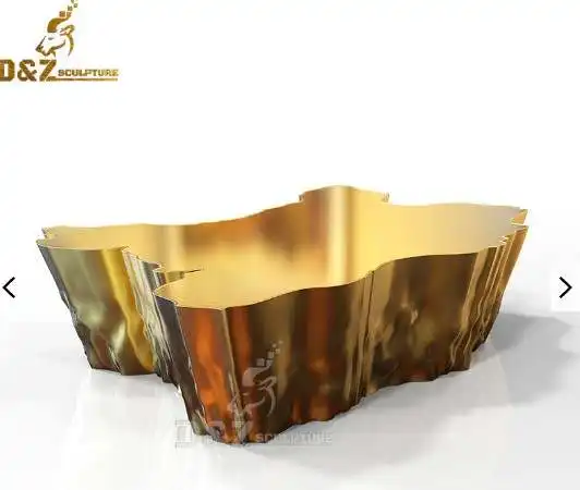 Mesa de café artística de aço inoxidável luxuosa, com topo de metal, mesa de extremidade dourada decorada