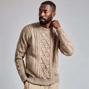Suéter de <span class=keywords><strong>lana</strong></span> de punto <span class=keywords><strong>aran</strong></span> para hombre, grueso, con estampado geométrico de pescador, transpirable, antiarrugas, para otoño - Product Image 1