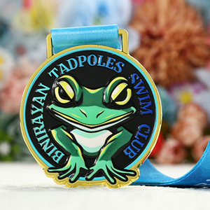 Médailles commémoratives de natation en émail, motif grenouille, personnalisables avec ruban, pour événements de clubs de natation jeunesse et compétitions de natation - Product Image 3