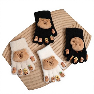 Guantes de medio dedo de capibara lindos al por mayor para niños, manoplas de lana cálidas de invierno para bebés, OEM y ODM - Product Image 5