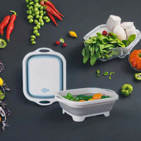 Planche à découper pliable moderne avec évier à légumes et boîte de rangement, en PP+TPR, capacité 1-3L