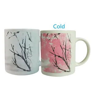 Wholesale 11OZ Blank White Magic Mugs Sakura Pattern Hot or Cold Water Color Change Mug Warmer Temperature Control Porcelain Mug