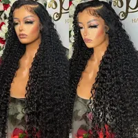 Fournisseur de cheveux vierges brésiliens, vague profonde, densité 200%, pré-épilés, perruques en dentelle complète transparente 13x6, cheveux humains pour femmes noires