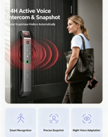 Serrure intelligente biométrique de sécurité domestique pour application Steel Cloud, prise en charge de la reconnaissance faciale entièrement automatique, empreinte digitale, mot de passe, serrure Tuya