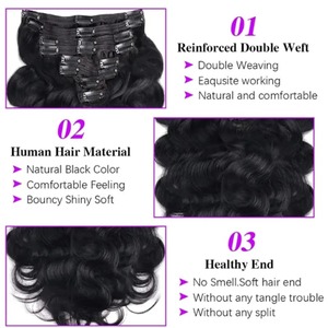 Clip-ins bruts non transformés <span class=keywords><strong>Extensions</strong></span> de cheveux humains naturels 120g Pu trame Clip droit sans couture invisible dans la vague de corps de cheveux - Product Image 4