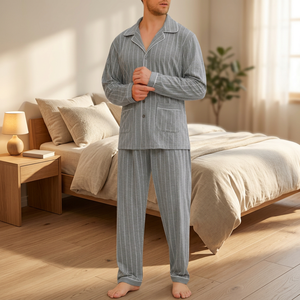 Conjunto de Pijamas de 2 Piezas para Hombre, de Lujo, para Invierno y Primavera, Tejido, Térmico, Transpirable, de Algodón, Cómodo, Suave y Elegante - Product Image 2