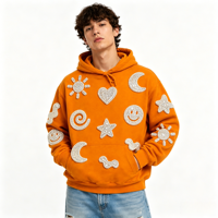 Hoodie ODM Kustomisasi Warna Oranye Bahan Tebal Dengan Desain Aplikasi Mutiara Bordir Logo 500g  Pakaian Kasual Artistik Modis