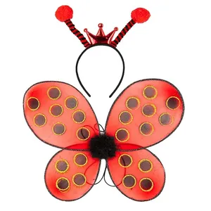 Kustom sayap kepik merah dan bando kepik Set kostum Ladybug aksesoris kostum Cosplay Halloween pesta hadiah untuk anak-anak