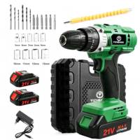 Perceuse sans fil à batterie lithium 21v, avec accessoires de forets, ensemble d'outils de perçage et de vissage sans fil