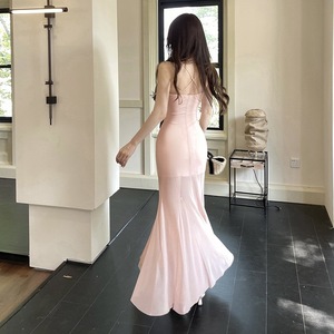 Women's Summer Mesh Waist Cinching Long Dress Sweetheart Neckline Backless Splicing Club Dress Tourist Beach Style - Product Image 4