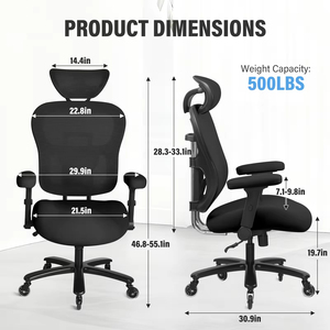 Heavy‑Duty 500LBS Ergonomic Mesh Home <b>Desk</b> Chair <b>Adjustable</b> Lumbar Flip‑up Armrests Lockable Tilt - Product Image 2