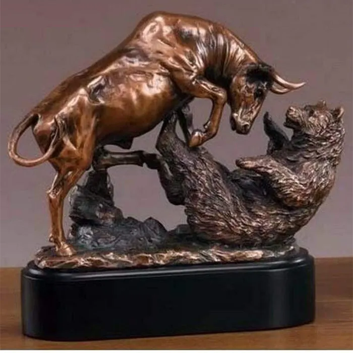 Hot Sale Resin Bull und Bear Skulptur Statue mit Bronze galvani siert fertig