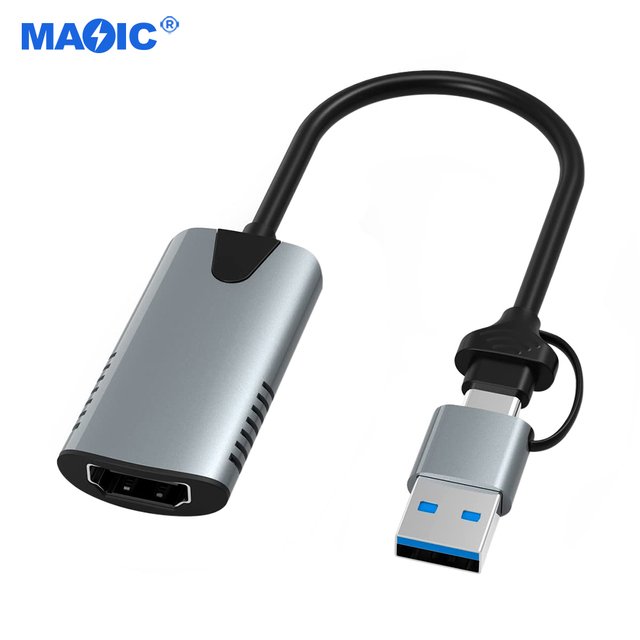 Video Capture Equipment 1080p 2-in-1 for USB 2.0 Type-C Aluminum Alloy Capture Card Adapter for Live Streaming-Magelei Linda108