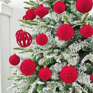 Bolas de Navidad Rojas Flocadas al por Mayor, 36 Piezas, Bolas Flocadas Irregulares, Adorno Colgante Navideño, Decoración para Ambiente Festivo - Product Image 5