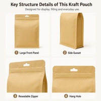 Papier kraft debout marron doublé de papier d'aluminium sac en papier personnalisé emballage en papier recyclé écologique