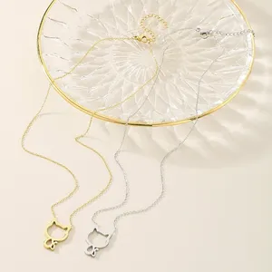 Cadena de clavícula de animal pequeño lindo y dulce, collar de acero inoxidable de gato hueco fresco para regalo de cumpleaños de novia - Product Image 3