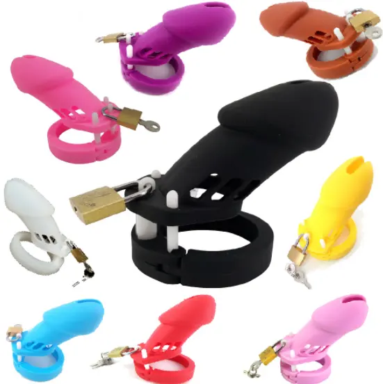 Factory Supply 10*3.8Cm Long Size Silicone Cock Cage Soft Dildo Bird Locked Penis Ring Cage Male Chastity Devices