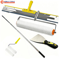 Kit d'outils pour sols en époxy auto-nivelants - Rouleau à pointes, raclette, grattoir, truelle et chaussures à pointes pour la finition des sols en béton et en ciment