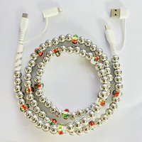 Câble de charge perlé 4-en-1 avec perles imprimées de dessins animés, multi-connecteurs USB Type C Lightning, cordon de chargeur de téléphone tendance