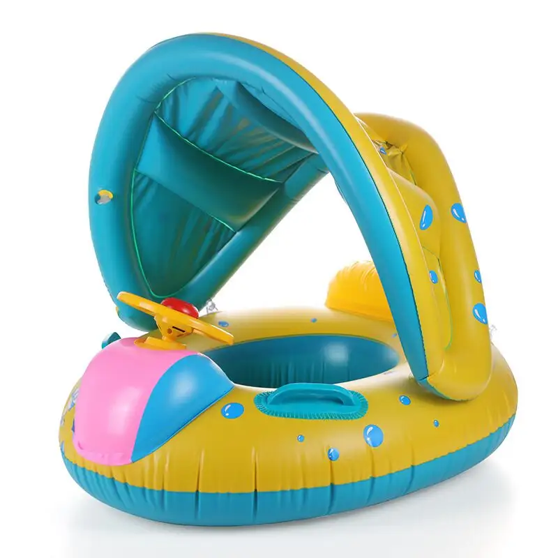 Hot Sale Adjustable Sunshade Inflatable Baby Swim Float Seat Boat Inflatable Ring Inflatable Boat Seat For Kids