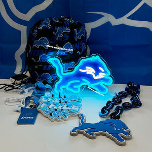 Kalung liontin lampu NEON 3D EVA, perhiasan kipas sepak bola Detroit Lion, Hari permainan Ulang Tahun natal untuk pria wanita dan anak-anak - Product Image 1