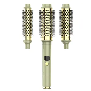 Heated Styling Brush 3-in-1 Ionic Electric Thermal Round Brush Ceramic Tourmaline Volumizing Hot Curling Iron Brush