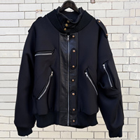 Blouson Bomber Homme Personnalisé à Col Rabattu avec Panneaux en Polyester, Boutons Métalliques, Fermeture Éclair, Coupe Oversize, Style Streetwear, Patchwork Aviateur